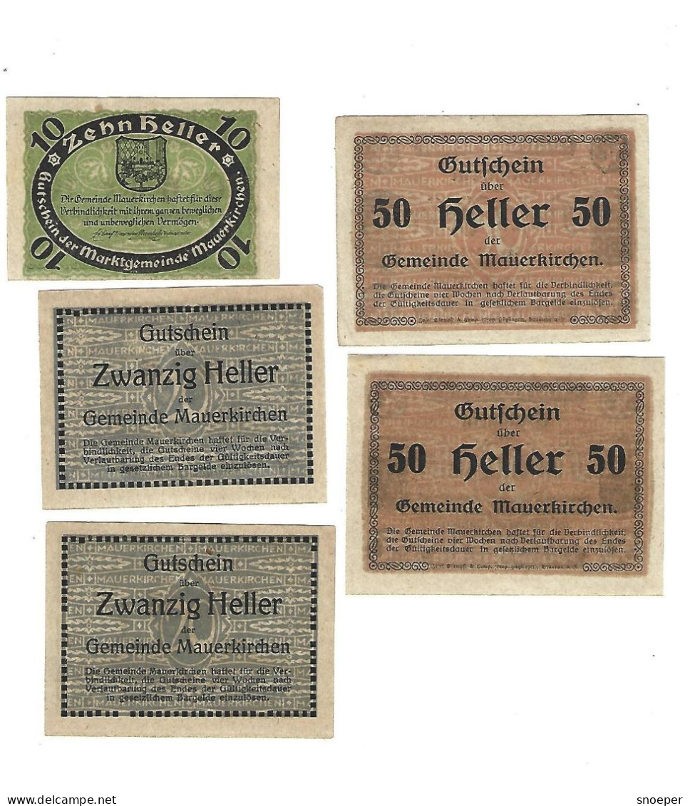 **notgeld   Austria Mauerkirchen 10+2x20+2x 50 Heller    598/3a+f+g+h+i  Cat Val 9,00 Euro - Autriche