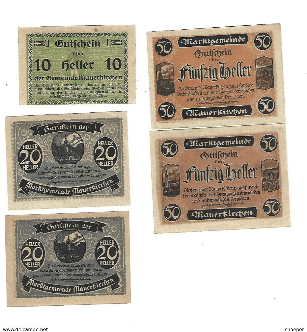 **notgeld   Austria Mauerkirchen 10+2x20+2x 50 Heller    598/3a+f+g+h+i  Cat Val 9,00 Euro - Autriche