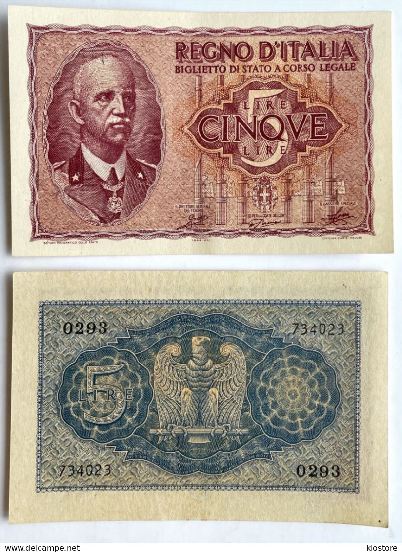 Italy 5 Lire 1944 P#28 UNC - Italië– 5 Lire