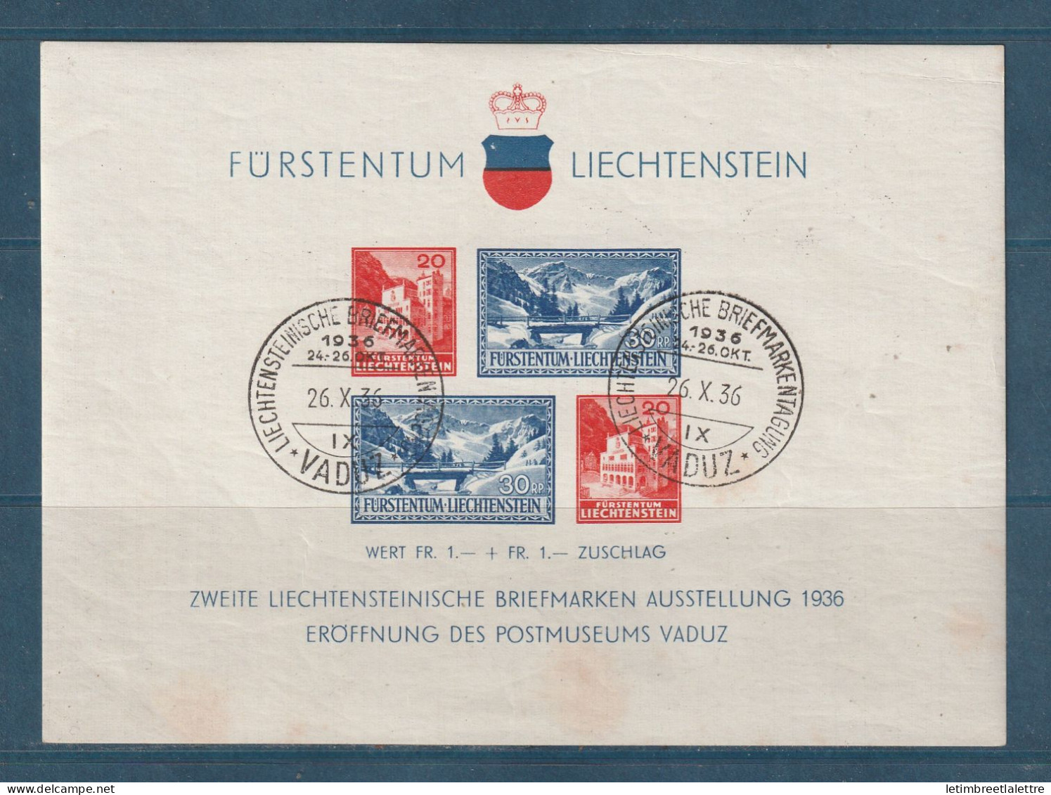 Liechtenstein - Bloc Feuillet - YT N° 2 - Oblitéré - 1936 - Blocks & Sheetlets & Panes