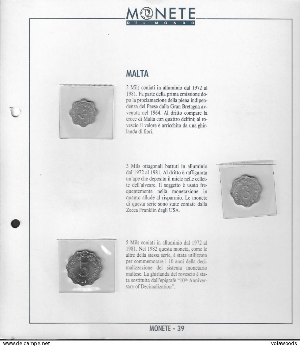 Malta - Monete Del Mondo - Fascicolo 39: 2 Mils 1972; 3 Mils UNC 1972; 5 Mils 1972 - Malta