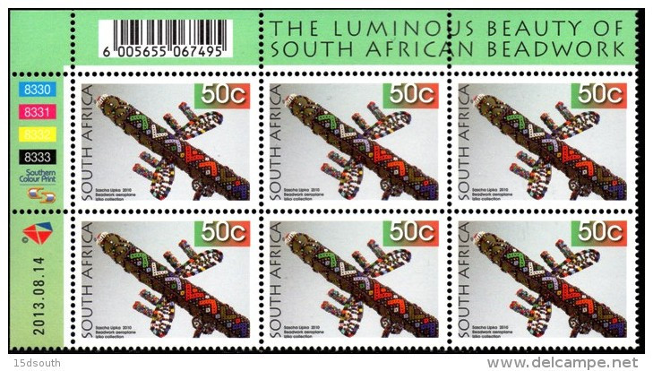 South Africa - 2013 8th Definitive Beadwork 50c Control Block MNH** (2013.08.14) - Blocchi & Foglietti