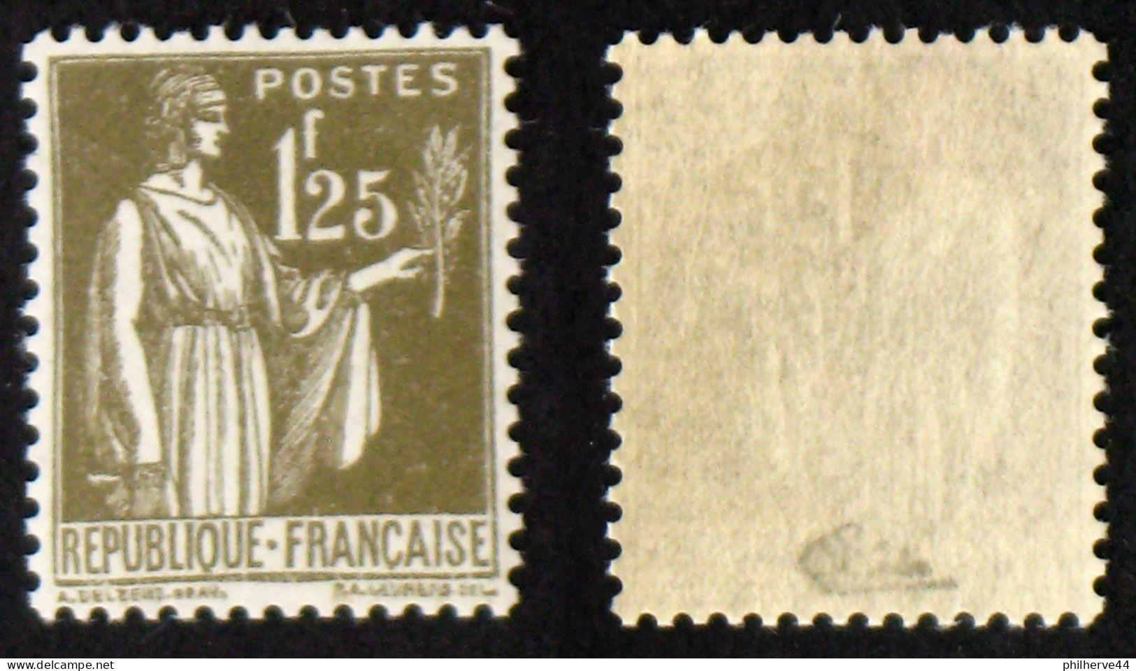 N° 287 1,25F Olive PAIX Neuf N** TB Cote 215€ Signé Calves - 1932-39 Peace