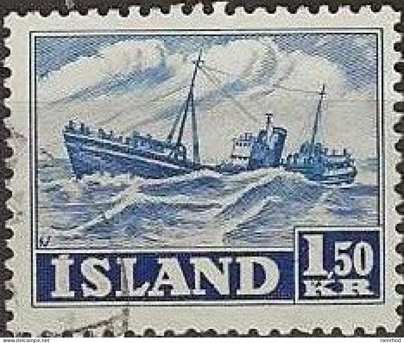 ICELAND 1950 Ingolfur Arnarson (trawler) - 1k.50 - Blue FU - Used Stamps