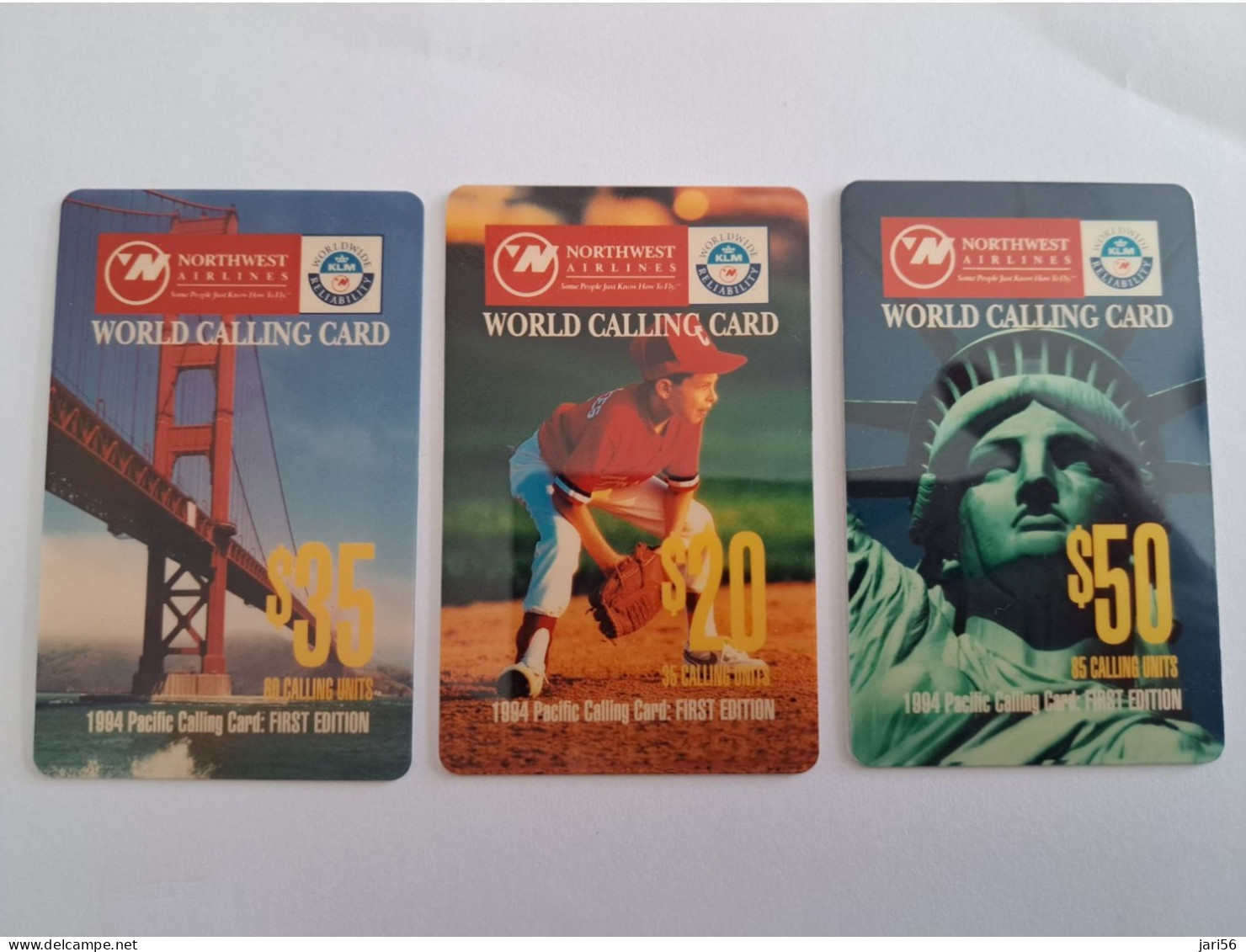 USA   PREPAID/LDDS COMM/ SERIE 3 CARDS$20,$35,$50,- NORTHWEST AIRLINES/KLM /FIRST EDITION /   FINE USED    **13380** - Schede A Pulce