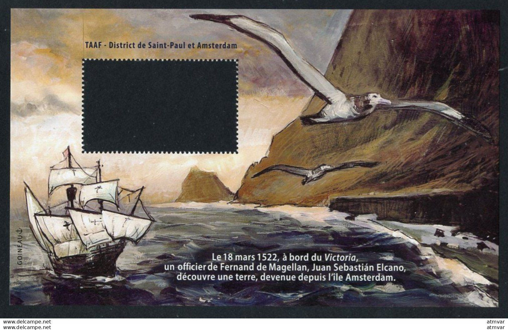 TAAF (2022) Carte Maximum Card - Juan Sebastián Elcano Découvre L'île Amsterdam à Bord Du Nao Victoria, 1522 500e Anniv. - Autres & Non Classés