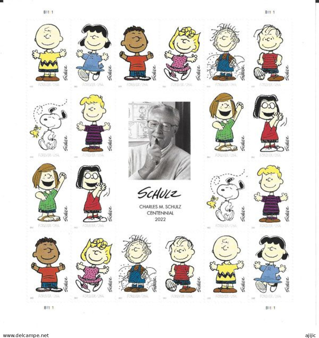 2022.Chales M. Schulz..Auteur De La Bande Dessinée Américaine "PEANUTS". Feuillet De 20 Timbres Neufs ** - Ungebraucht