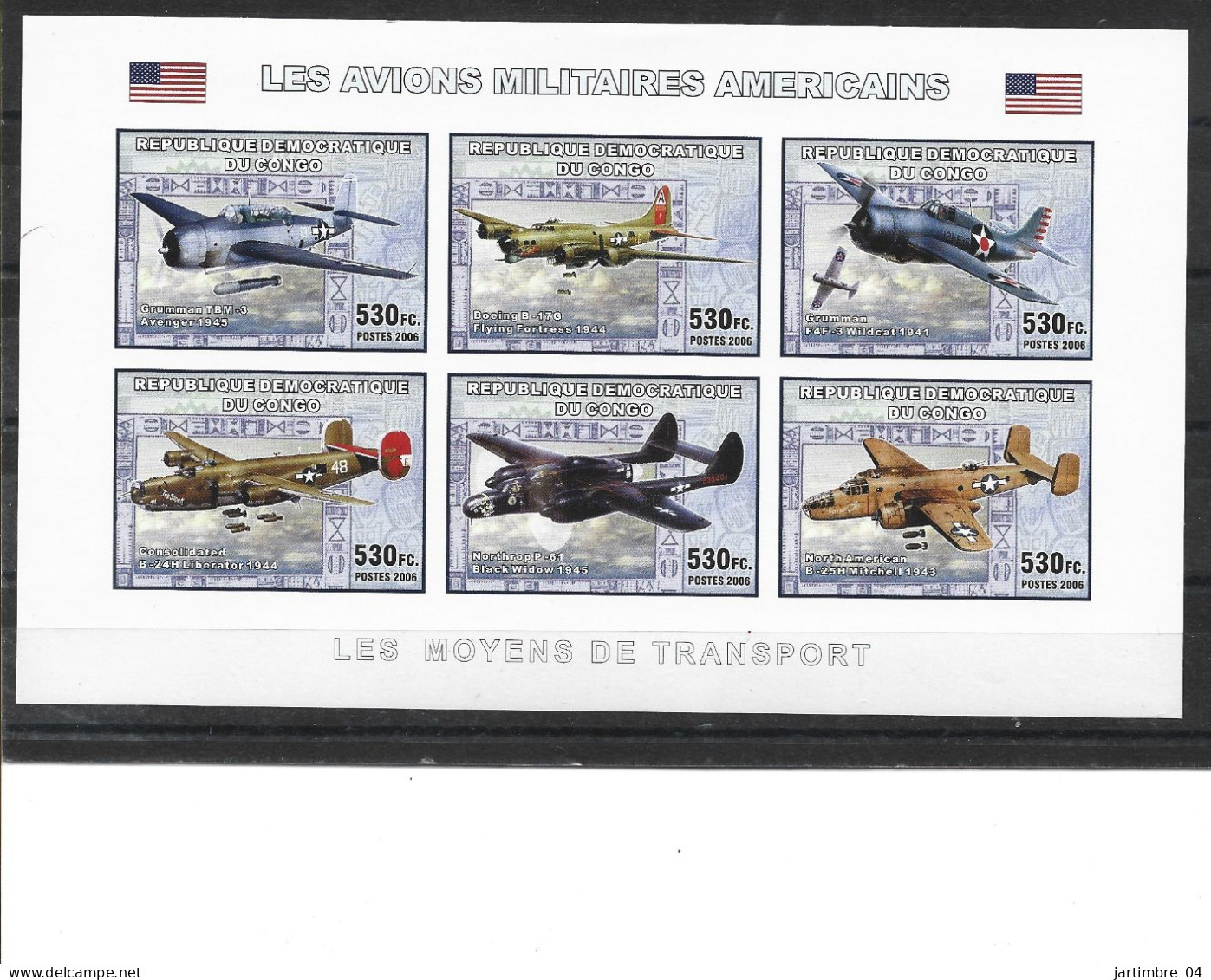 2006 CONGO KINSHASA 1800 N-T** Avions Militaires Américains, Non Dentelé, Côte 24.00 - Oblitérés