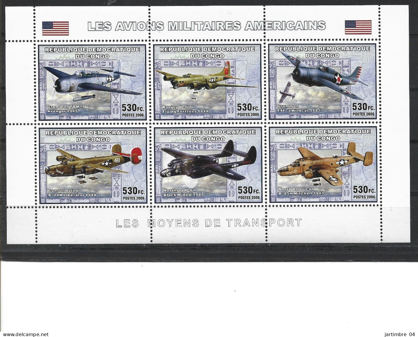 2006 CONGO KINSHASA 1800 N-T** Avions Militaires Américains, Côte 24.00 - Usati