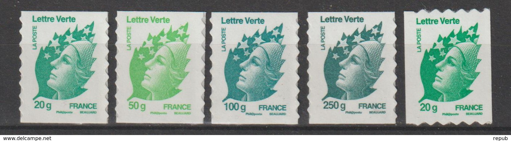 France 2011 Marianne De Beaujard 604 à 607 + Roulette 608, 5 Val ** MNH - Unused Stamps