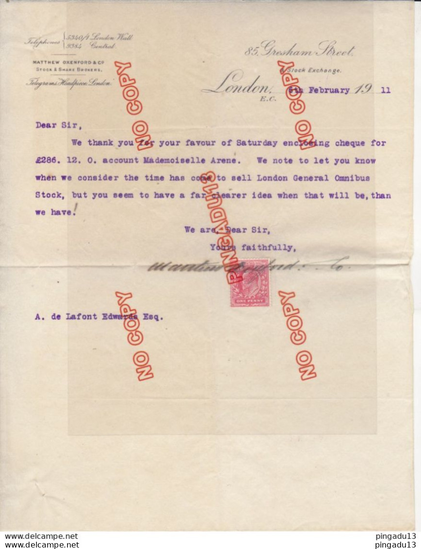 Timbre Fiscal ? London 6 Th February 1911 Très Bon état - Fiscali