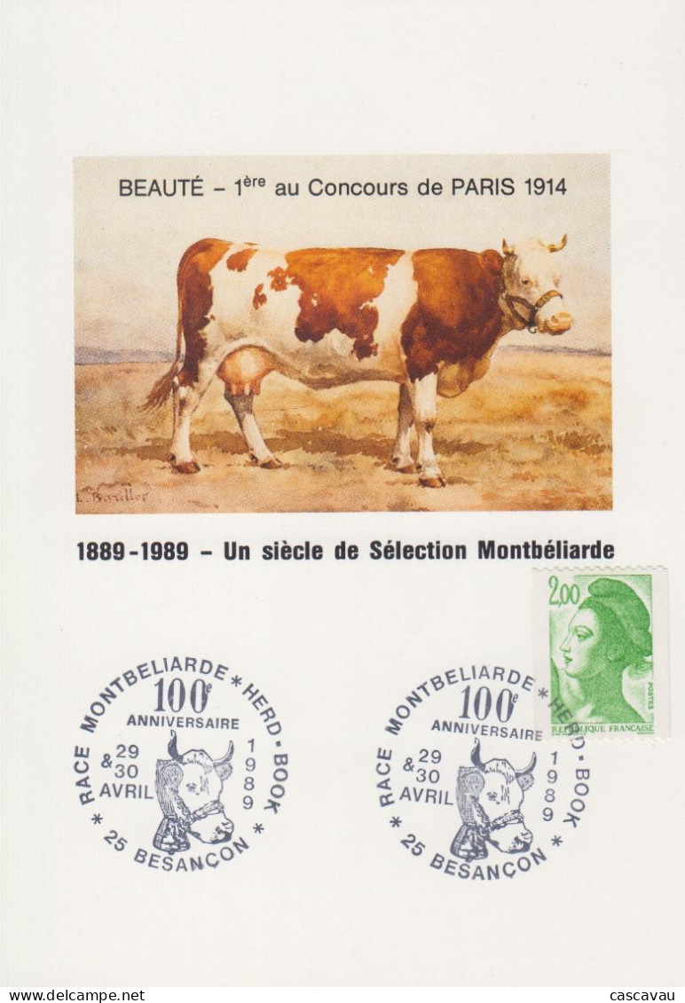 Carte   FRANCE   Vache   Centenaire  De  La   Race  Montbéliarde   BESANCON   1989 - Cows