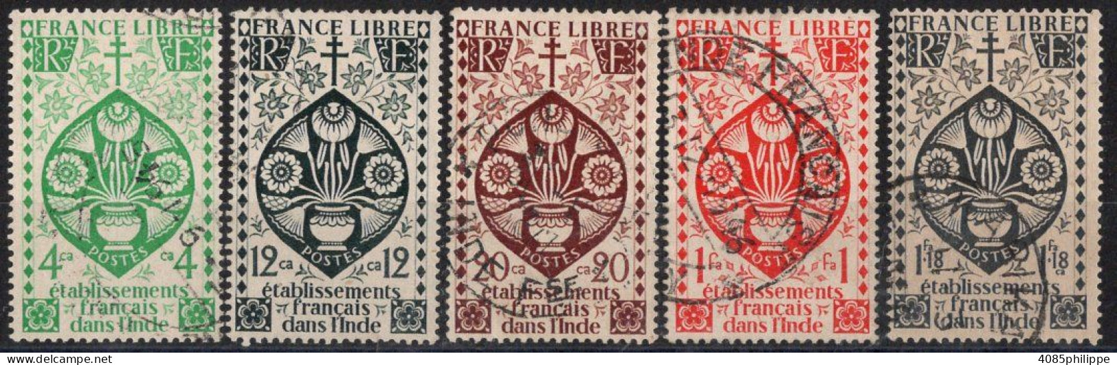 INDE Timbres-poste N°219, 221 & 223 à 225 Oblitérés TB Cote : 4€00 - Usati