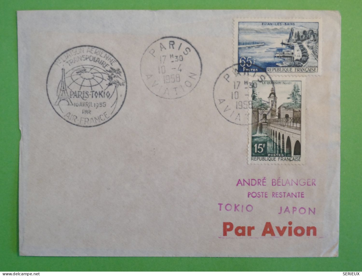 BS16  FRANCE  BELLE LETTRE RARE 1958  1ERE LIAISON AVION PARIS   TOKIO JAPAN + + AFFR. PLAISANT++ ++ - Primi Voli