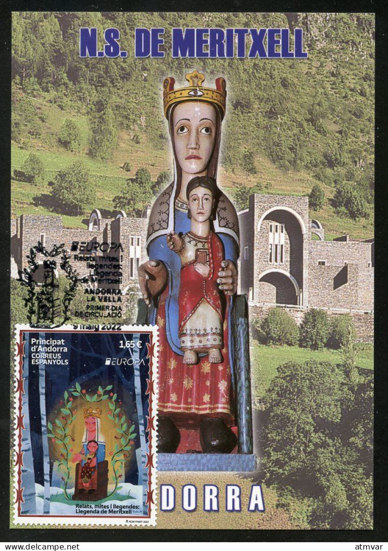 ANDORRA (2022) EUROPA - Llegenda De Meritxell, Mare De Déu, Virgin, Vierge, Virgen, Myths And Legends Carte Maximum Card - Sonstige & Ohne Zuordnung