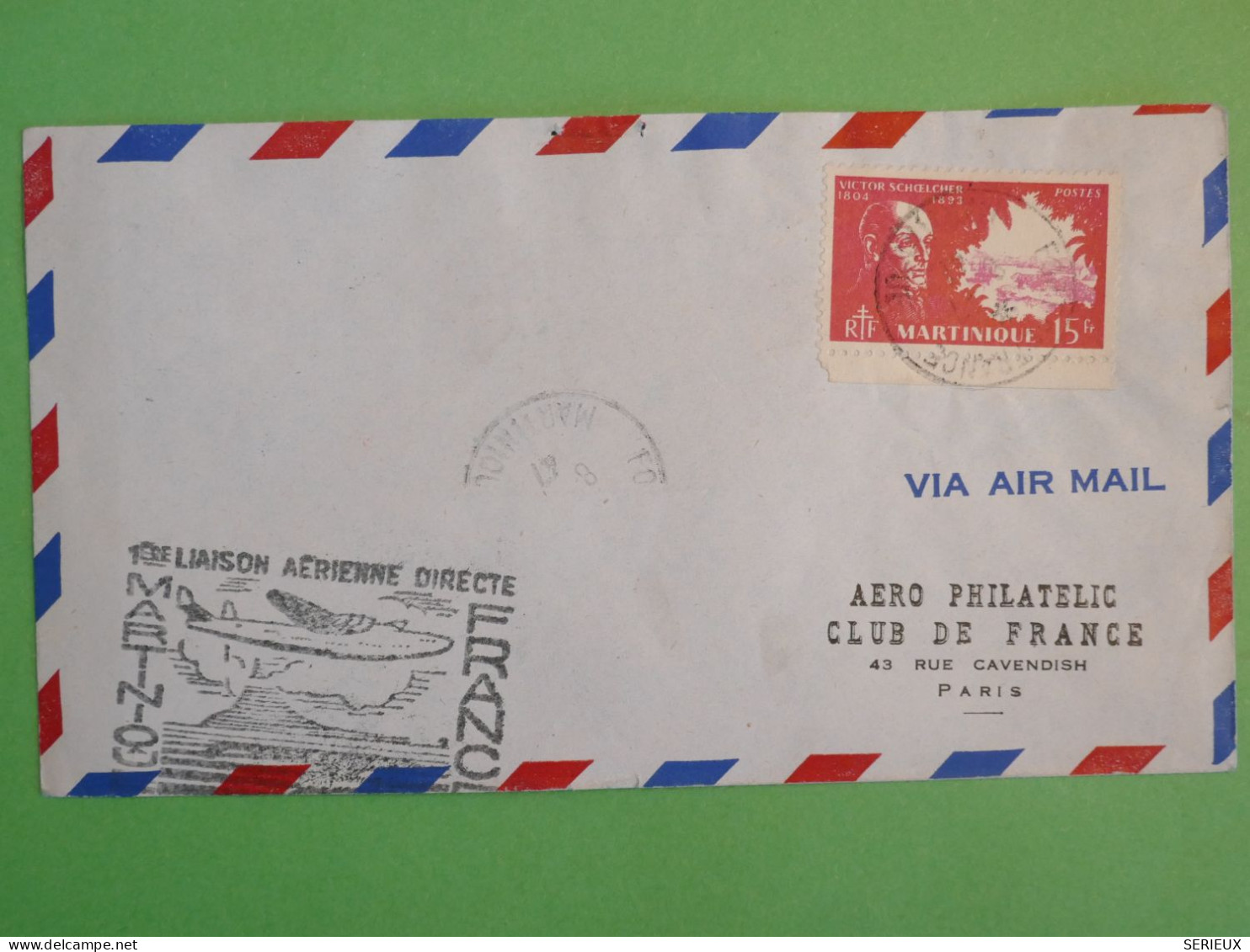 BS16  MARTINIQUE   BELLE LETTRE RR 1947 1ERE LIAISON AVION PORT DE FRANCE  A PARIS +VIGNETTE + AFFR. PLAISANT++ ++ - Airmail