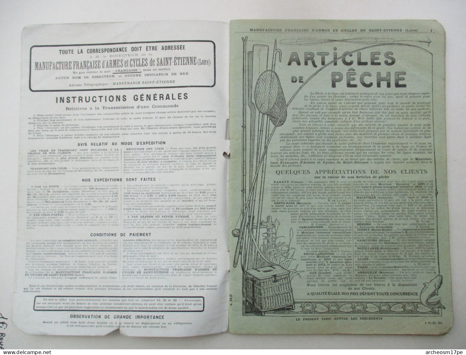 Catalogue De La Manufacture Française D'armes Et Cycles Saint-Etienne Articles De Pêche à La Ligne à La Mouche Hameçons - Sport En Toerisme