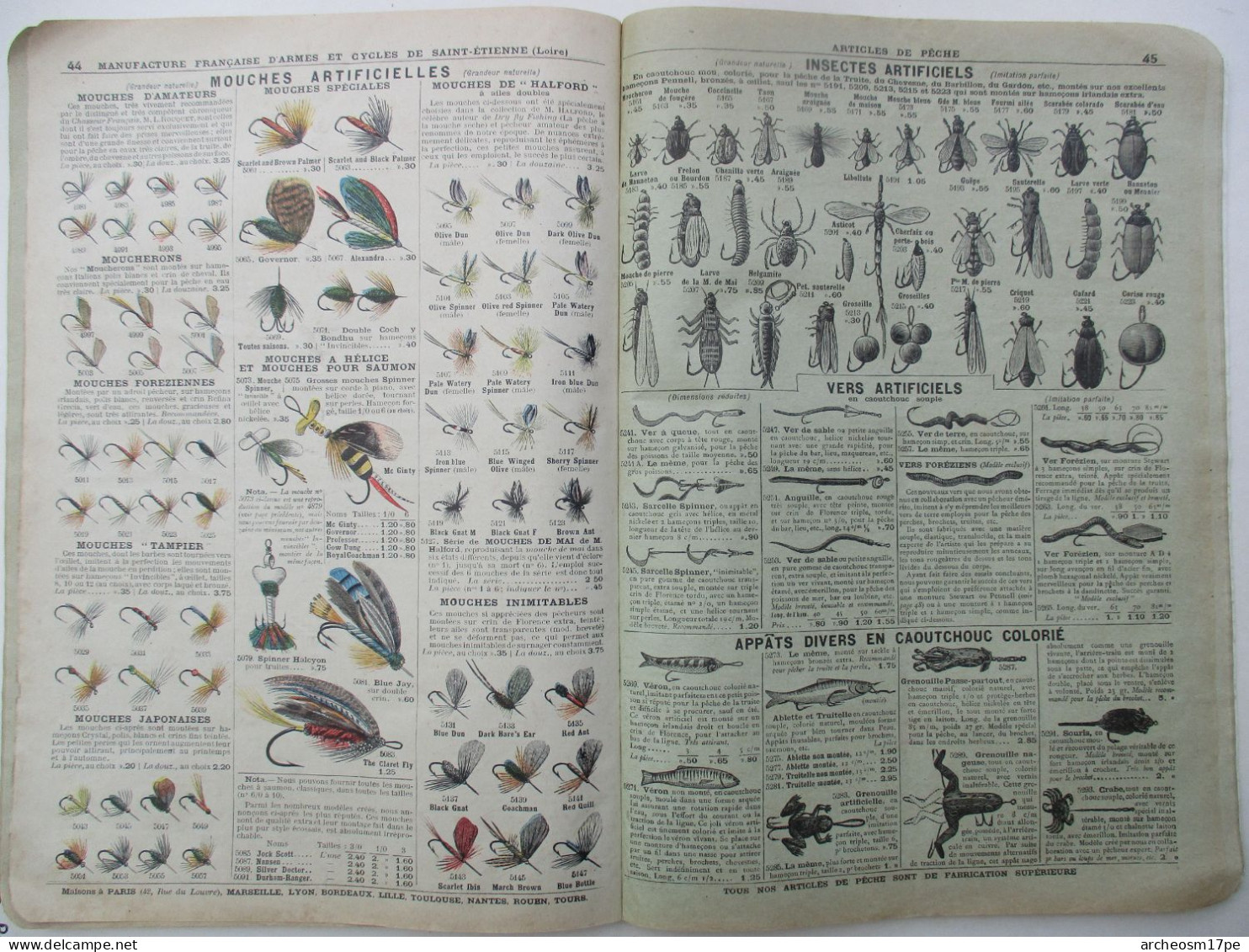 catalogue de la manufacture française d'armes et cycles Saint-Etienne articles de pêche à la ligne à la mouche hameçons