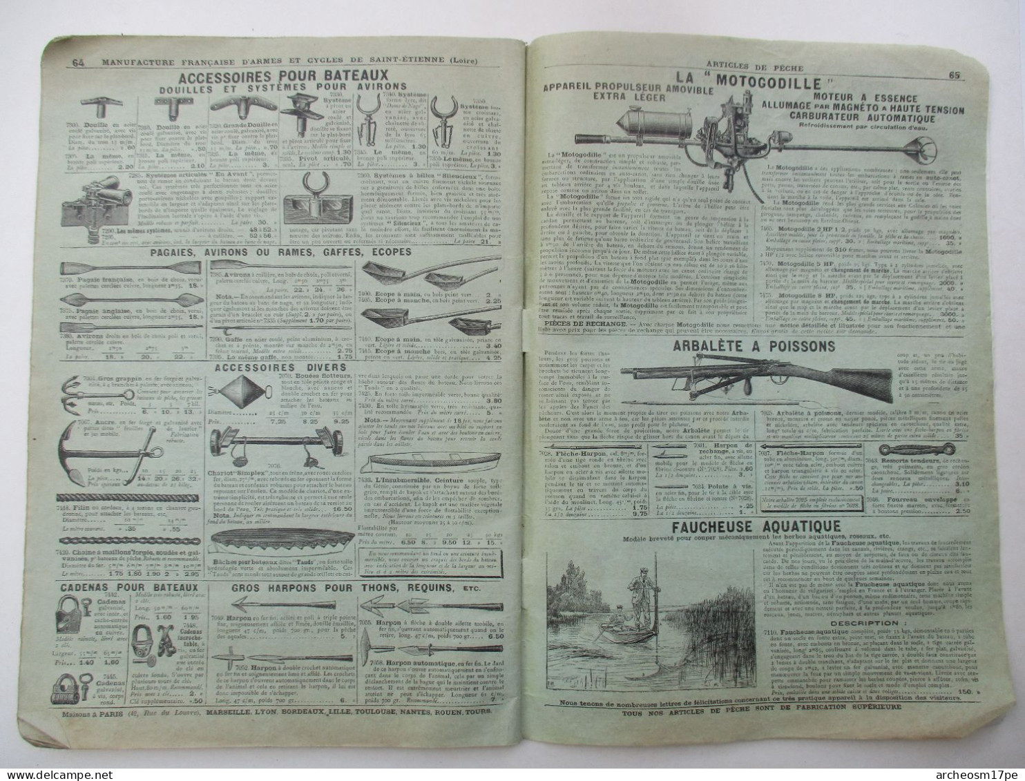 catalogue de la manufacture française d'armes et cycles Saint-Etienne articles de pêche à la ligne à la mouche hameçons