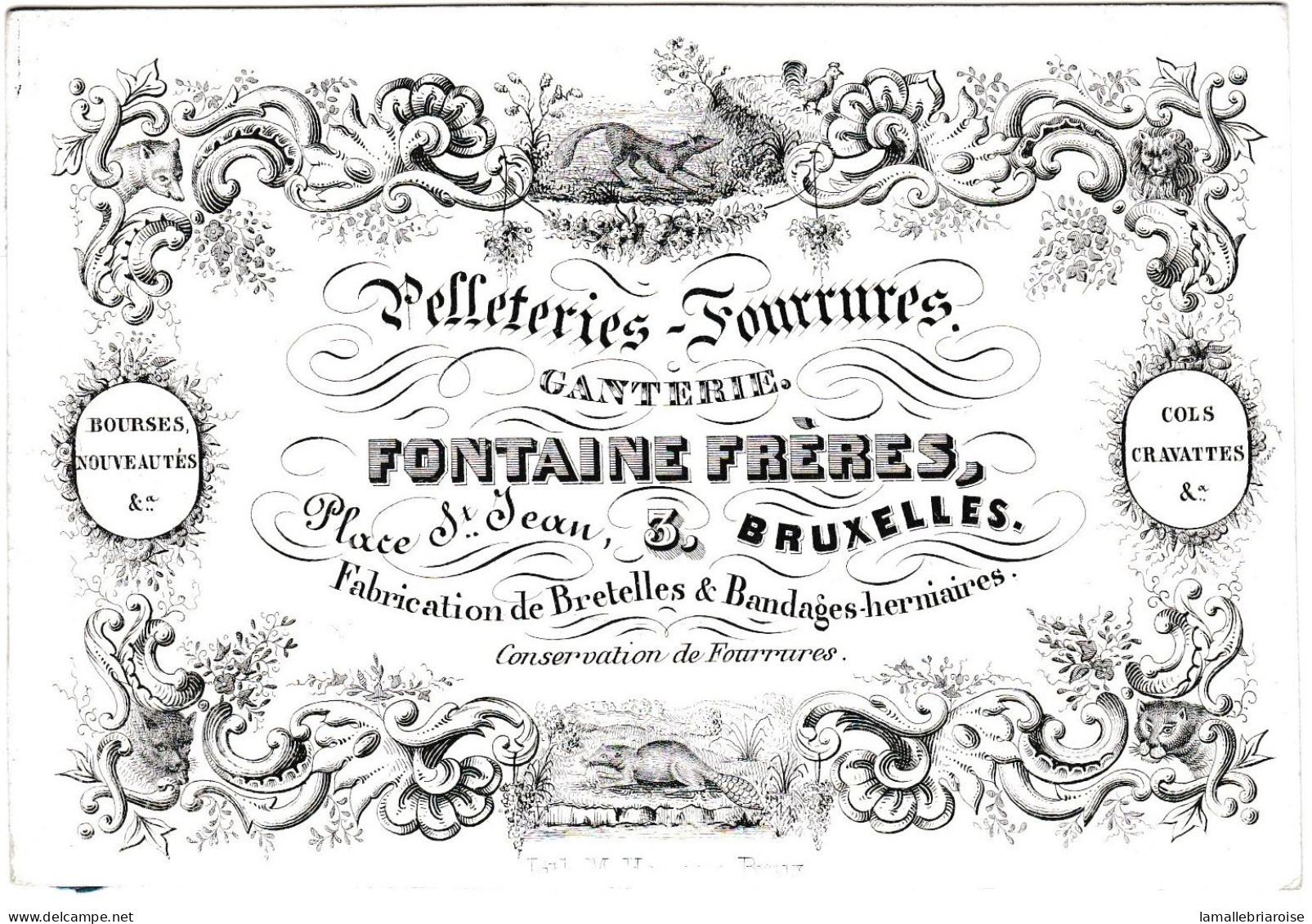 Belgique, "Carte Porcelaine" Porseleinkaart, Fontaine Freres, Pelleteries, Fourures, Bruxelles Dim:128x87 Mm, - Porzellan