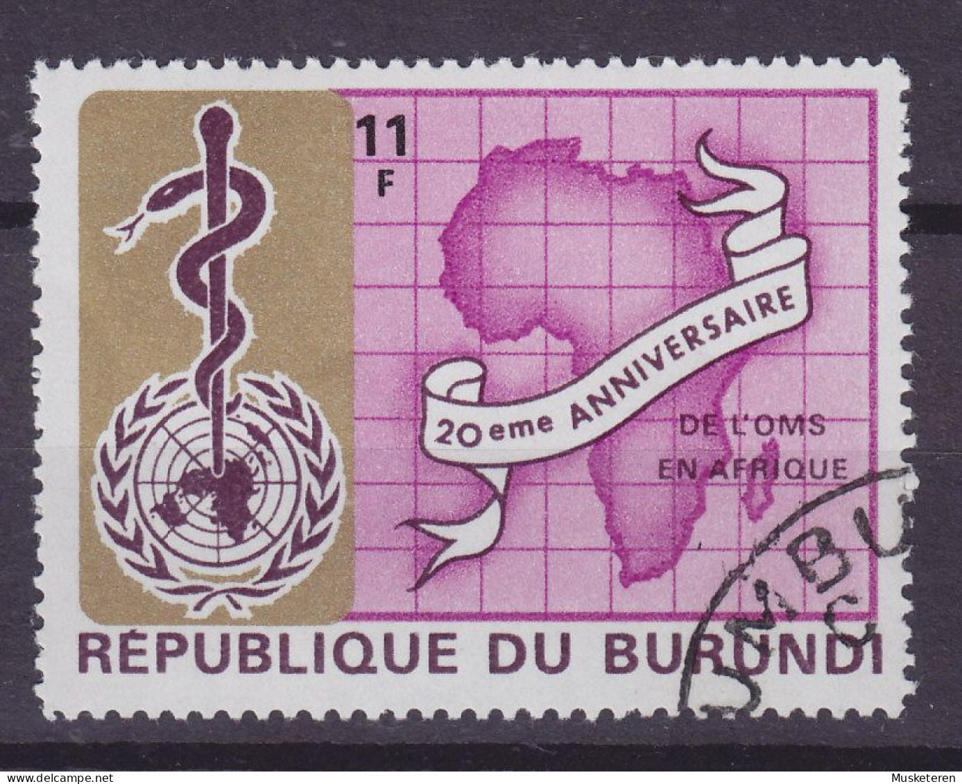 Burundi 1969 Mi. 468A, 11 Fr. Weltgesundheitsorganisation WHO Landkarte Map Äskulastab - Usados