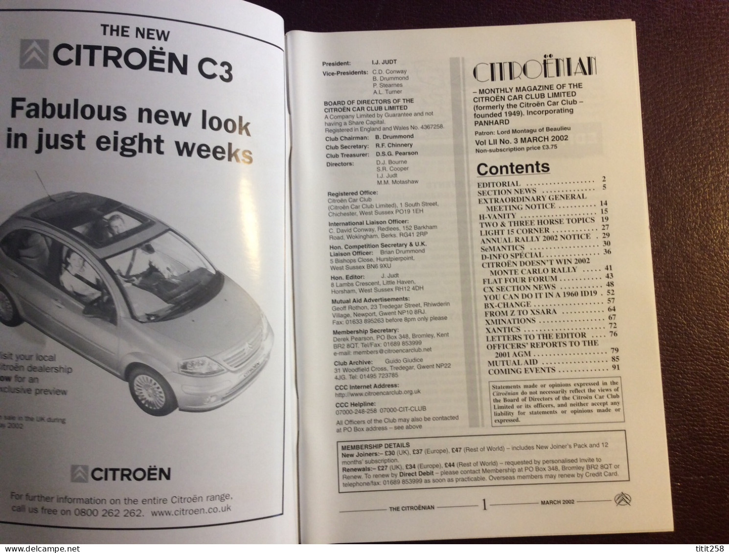 CITROENIAN Citroén Car Club Magazine Automobiles Citroén   . March Mars 2002 - Transportes