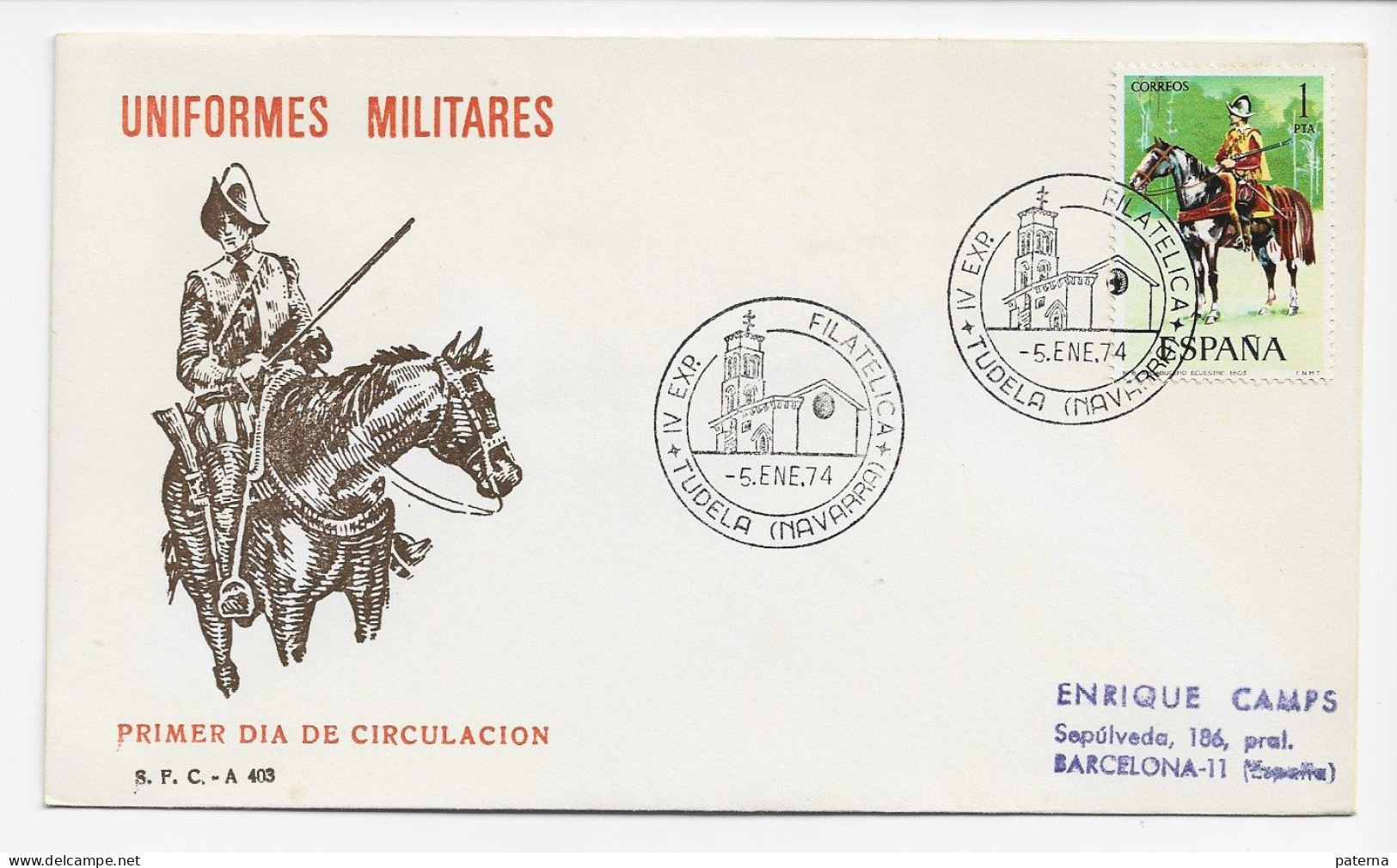 3769   FDC  Tudela 1974 Navarra, Uniformes Militares - FDC