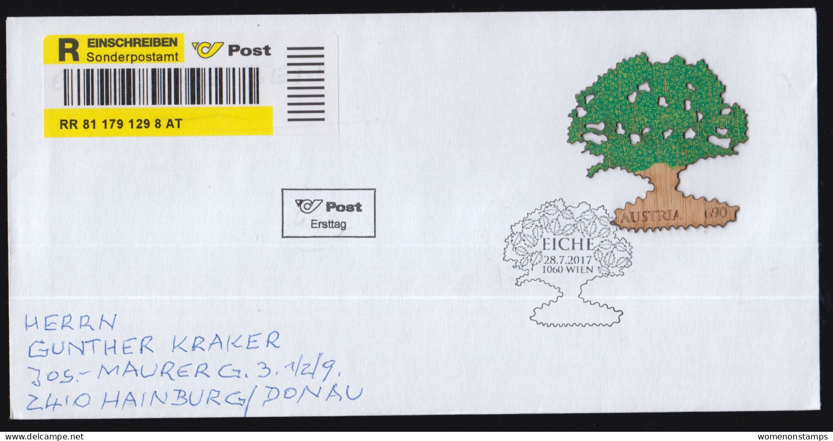 Unusual/odd Wood Wooden Tree Registered Cover First Day Cancel RARE Austria - Oddities On Stamps