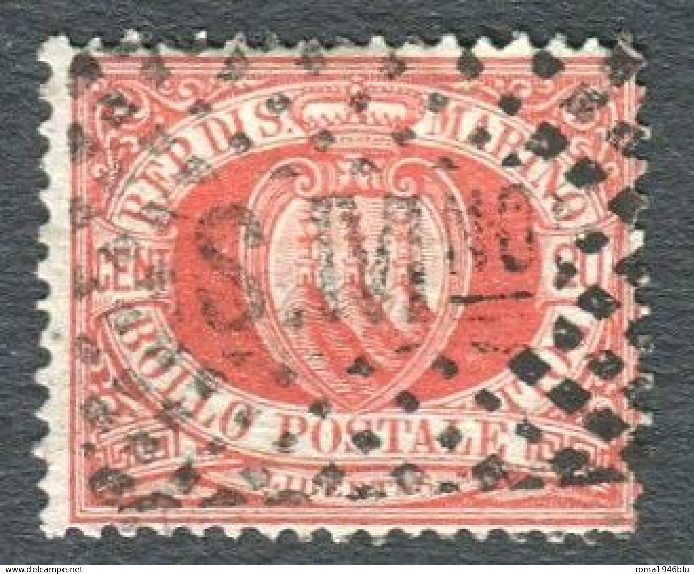 SAN MARINO 1877 STEMMA  20 C. USATO - Unused Stamps