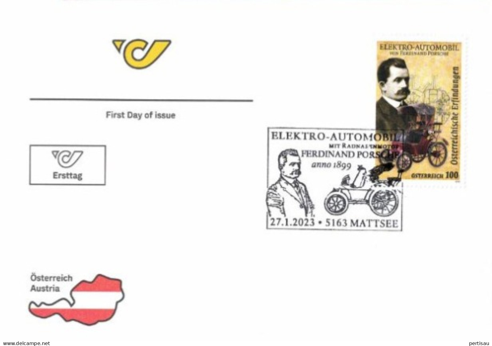 FDC Electroauto Ferdinand Porsche - Oblitérés