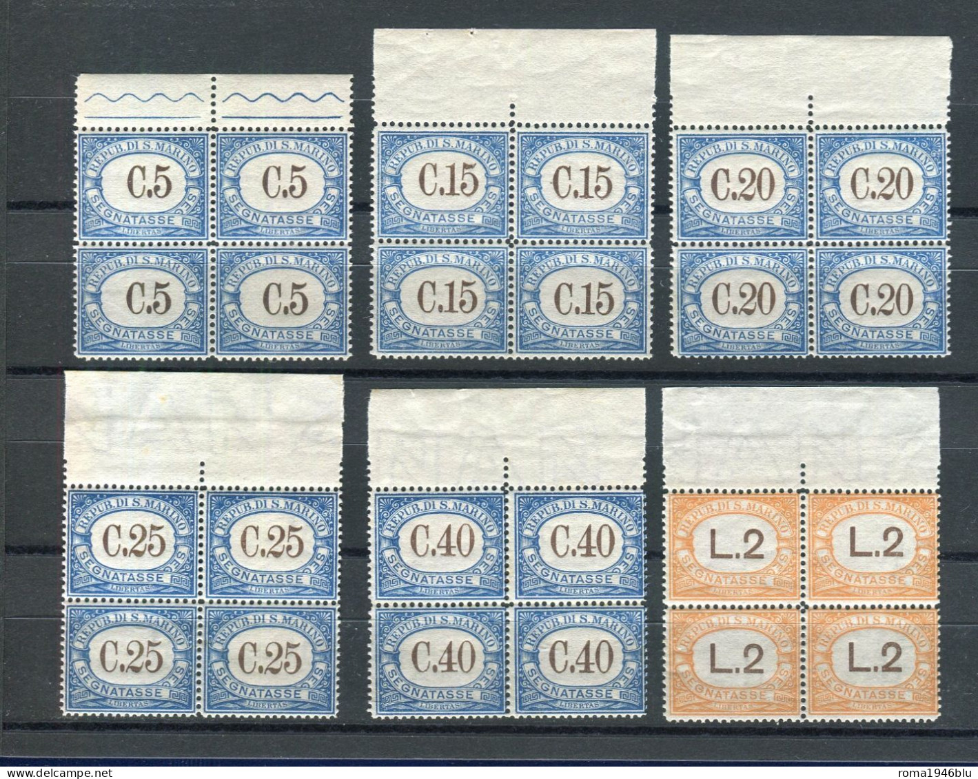 SAN MARINO 1939 SEGNATASSE SERIE CPL. TUTTA BORDO DI FOGLIO IN QUARTINA ** MNH - Segnatasse