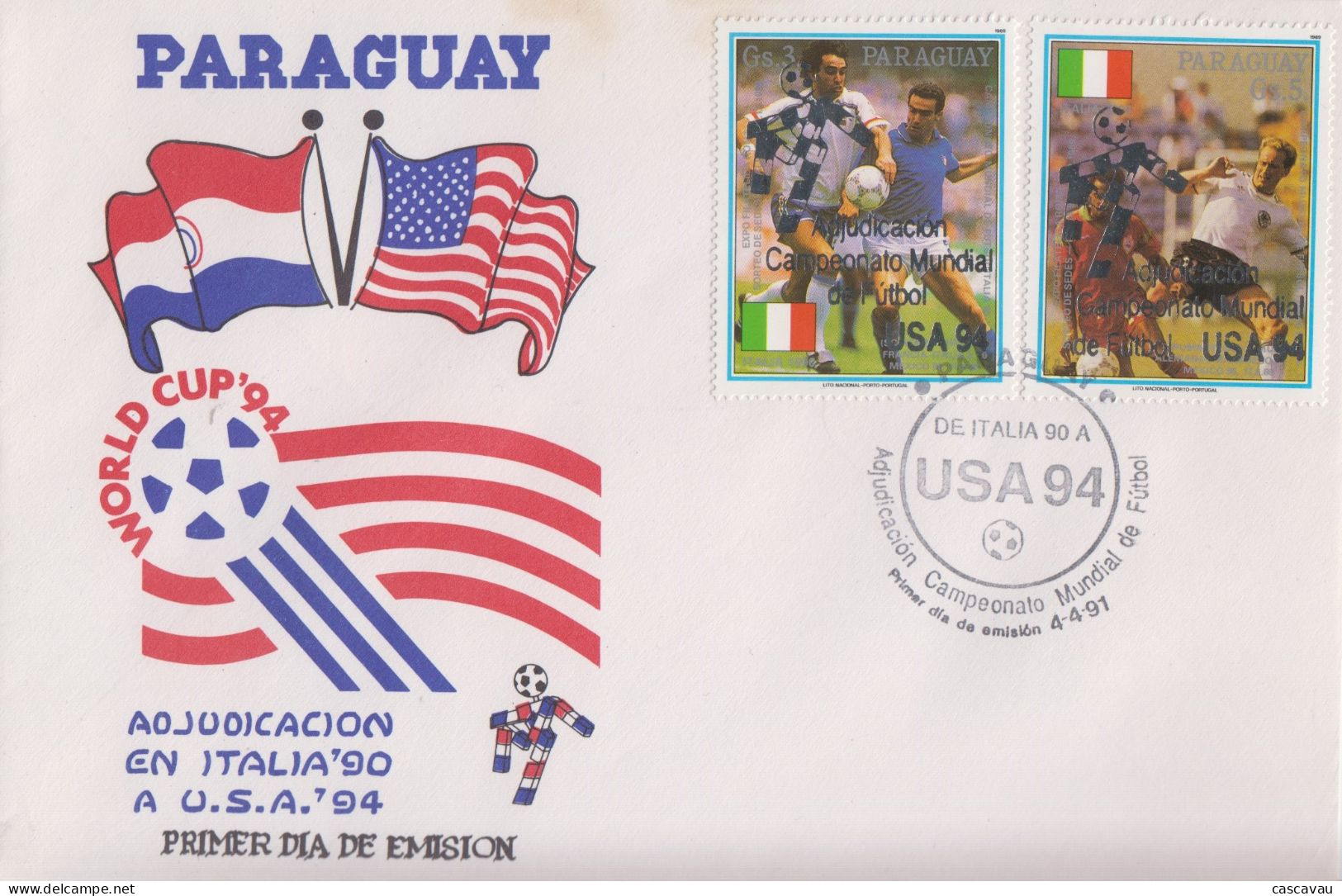 Enveloppe  FDC  1er  Jour   PARAGUAY    Coupe  Du   Monde  De  Football    U.S.A   1994 - 1994 – USA