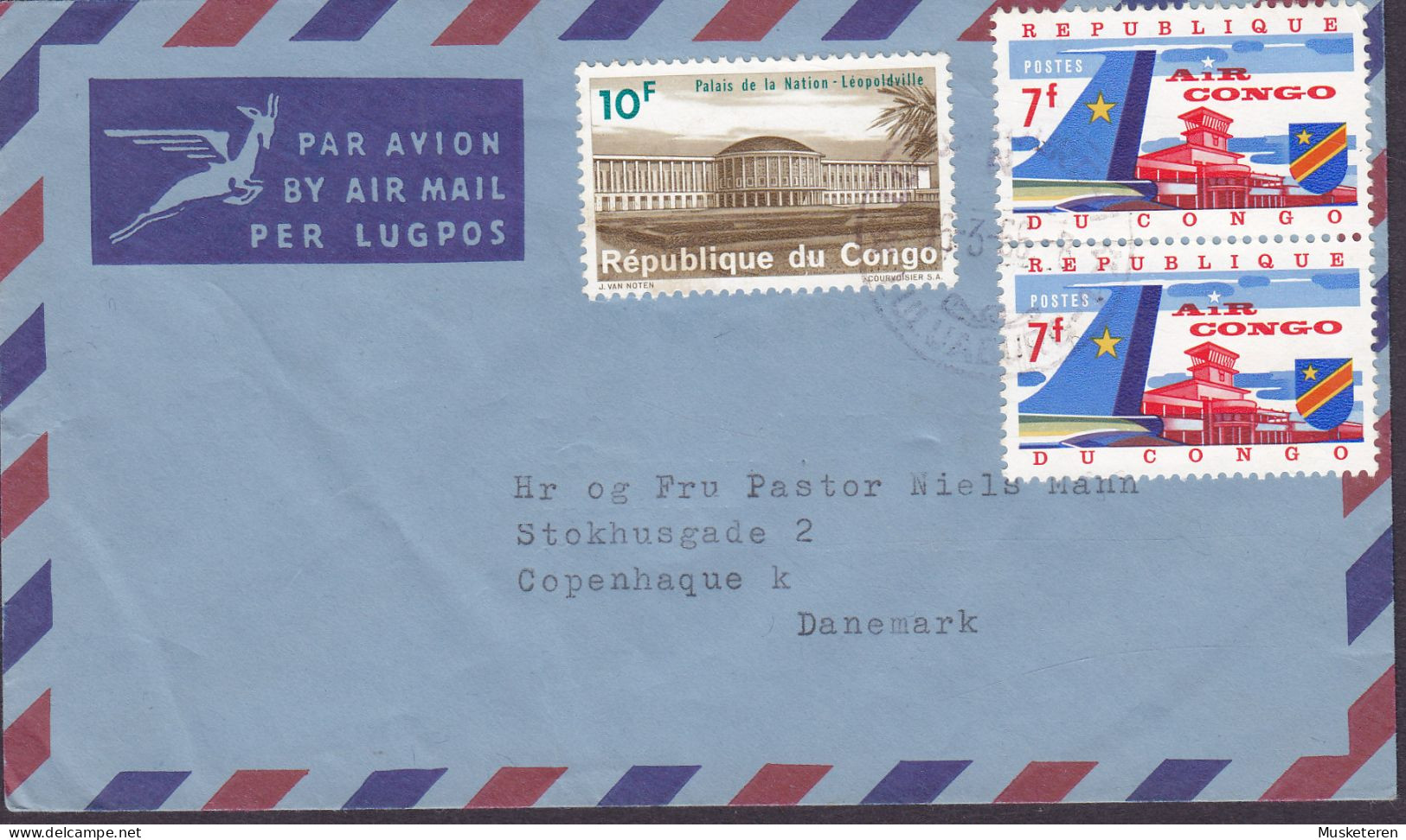 Congo Par Avion Air Mail Lugpos EGLISE METHODISTE , KAPANGA 1966 Cover Brief Lettre Denmark (2 Scans) - Brieven En Documenten