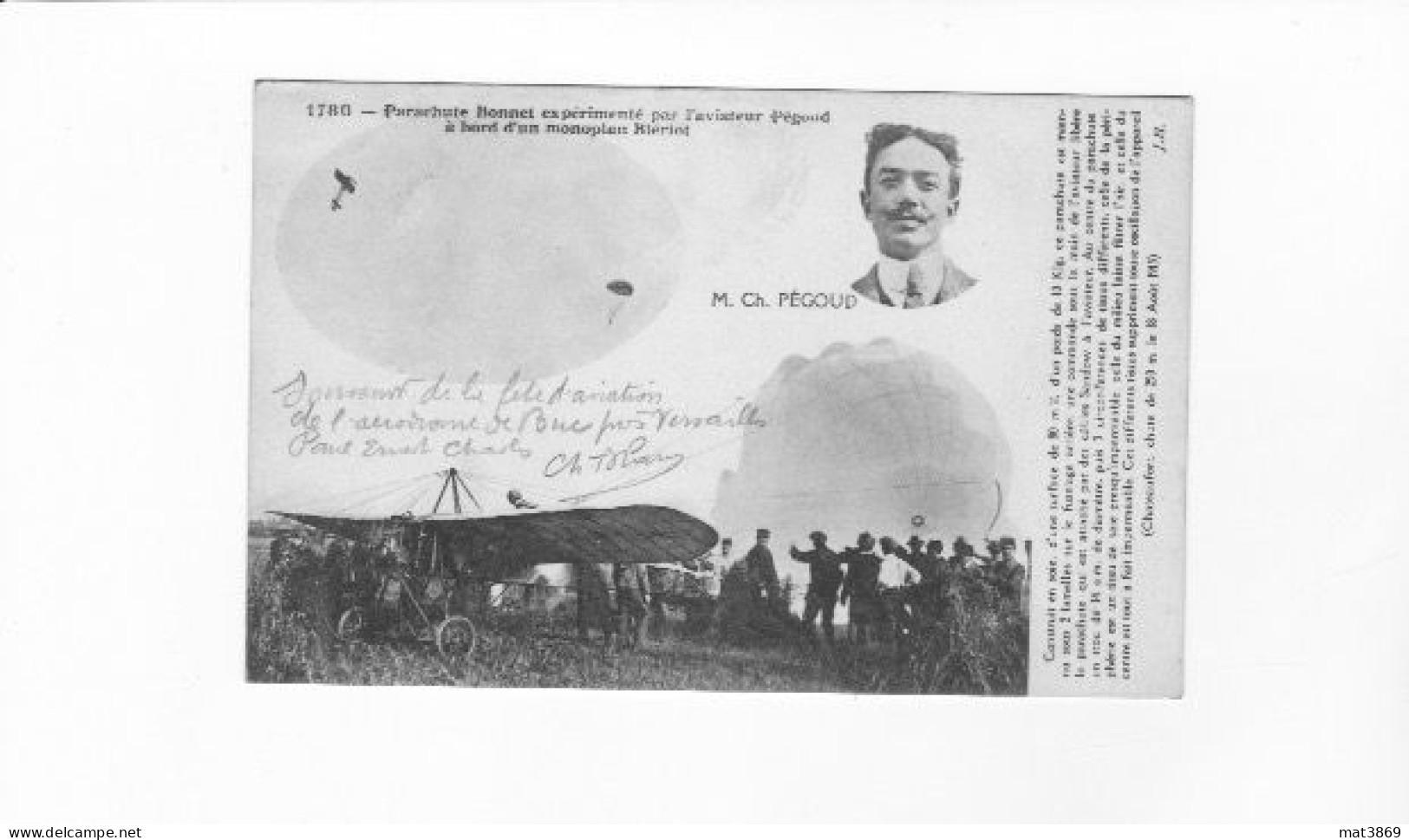 PEGOUD PARACHUTE BONNET BLERIOT - Airmen, Fliers