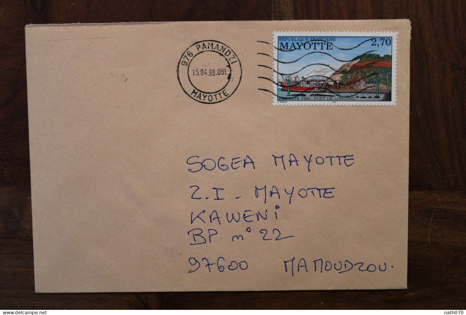 1998 Mayotte Pamandzi France Cover Timbre Port De Longoni Flamme Bar Le Triskell - Briefe U. Dokumente