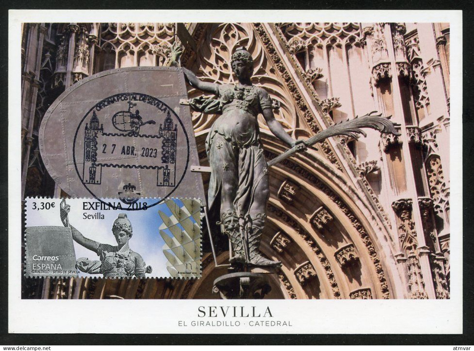 ESPAÑA (2023) Carte Maximum Card - EXFILNA JUVENIA 2018 - Catedral De Sevilla, Giraldillo Giralda, Cathedral, Cathédrale - Tarjetas Máxima