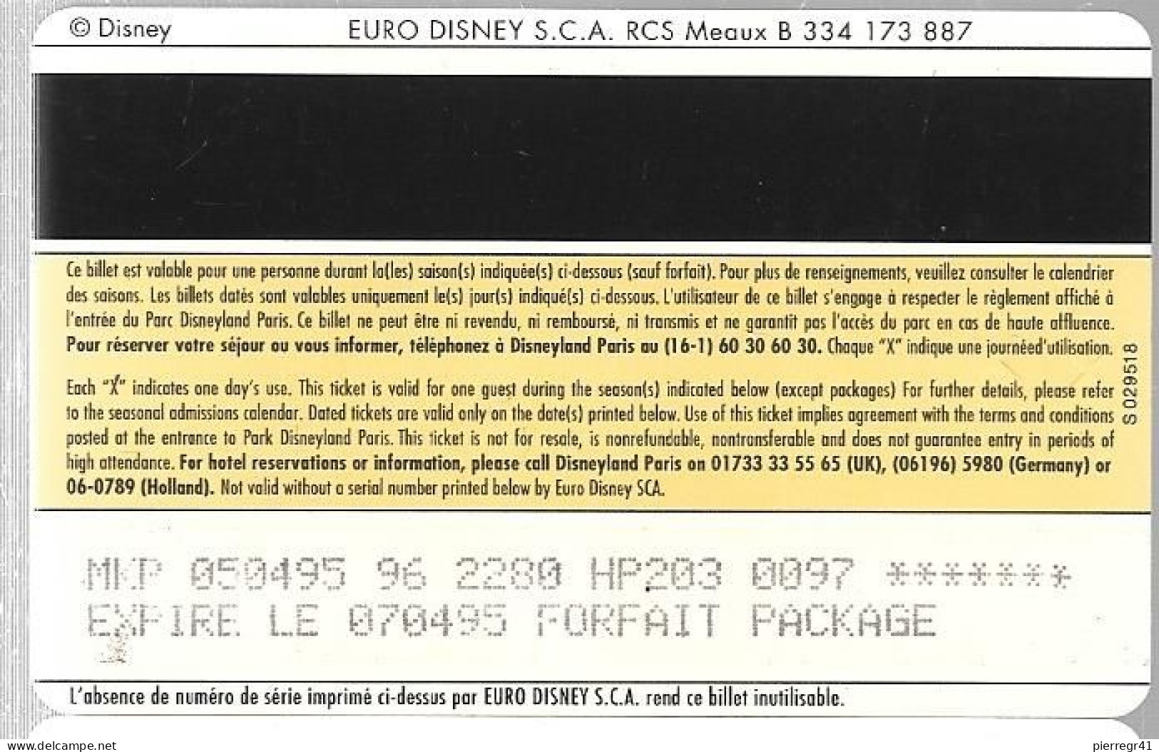 PASS--DISNEY-DISNEYLAND PARIS-1996-ROI LION ADULTE-Non Souligné-V° S029518-Vertical A Droite-TBE-RARE - Passaporti  Disney