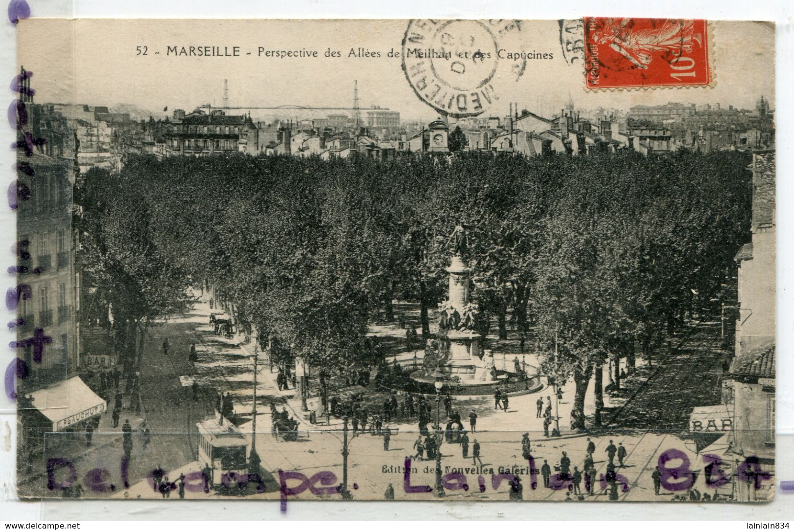 - 52 -  MARSEILLE - Perspective Des Allées De Meilhan Et Des Capucines  Peu Courante, Tramway, écrite, 1912, TBE, Scans. - Canebière, Centre Ville
