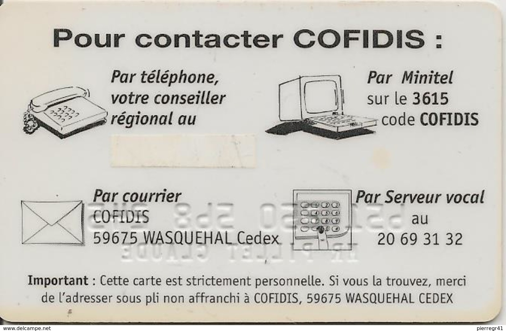 CARTE@-CREDIT-1990COFIDIS-BLANCHE PORTE-TENOR-TBE-RARE - Disposable Credit Card