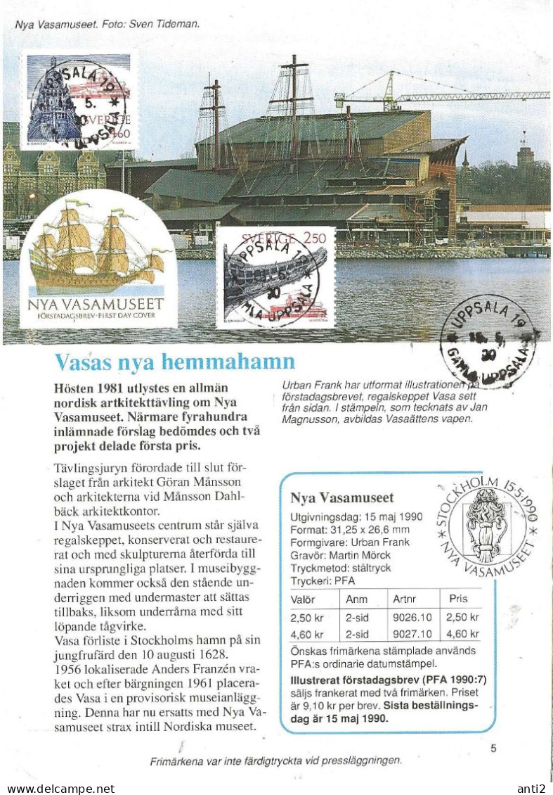 Sweden 1990, Wasa Ships, Mi 1607-1608 FDC First Day Cancelaltion - Covers & Documents