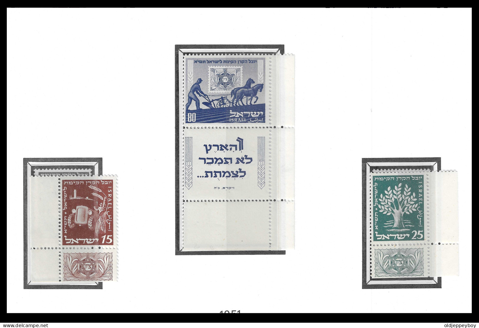 Israel, 1951, National Fund, FULL TABS RARE 50th Anniversary, Y.T. 46/48 MNH ** Postfris** Very Fine - Nuovi (con Tab)