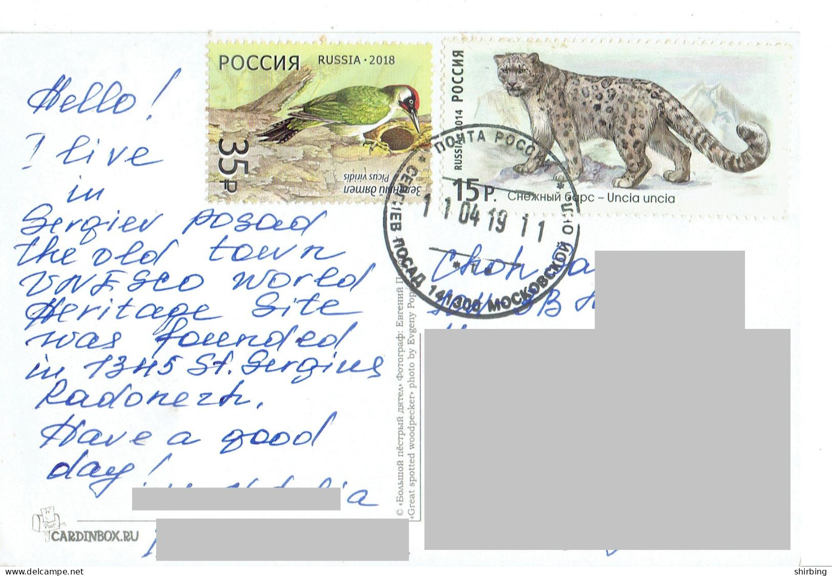C11 : Russia - Big Cat, Leopard And Woodpecker Bird, Stamps Used On Postcard - Cartas & Documentos