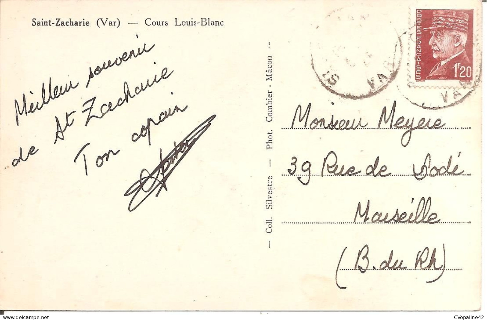 SAINT-ZACHARIE (83) Cours Louis Blanc En 1943  (2 Scans) - Saint-Zacharie