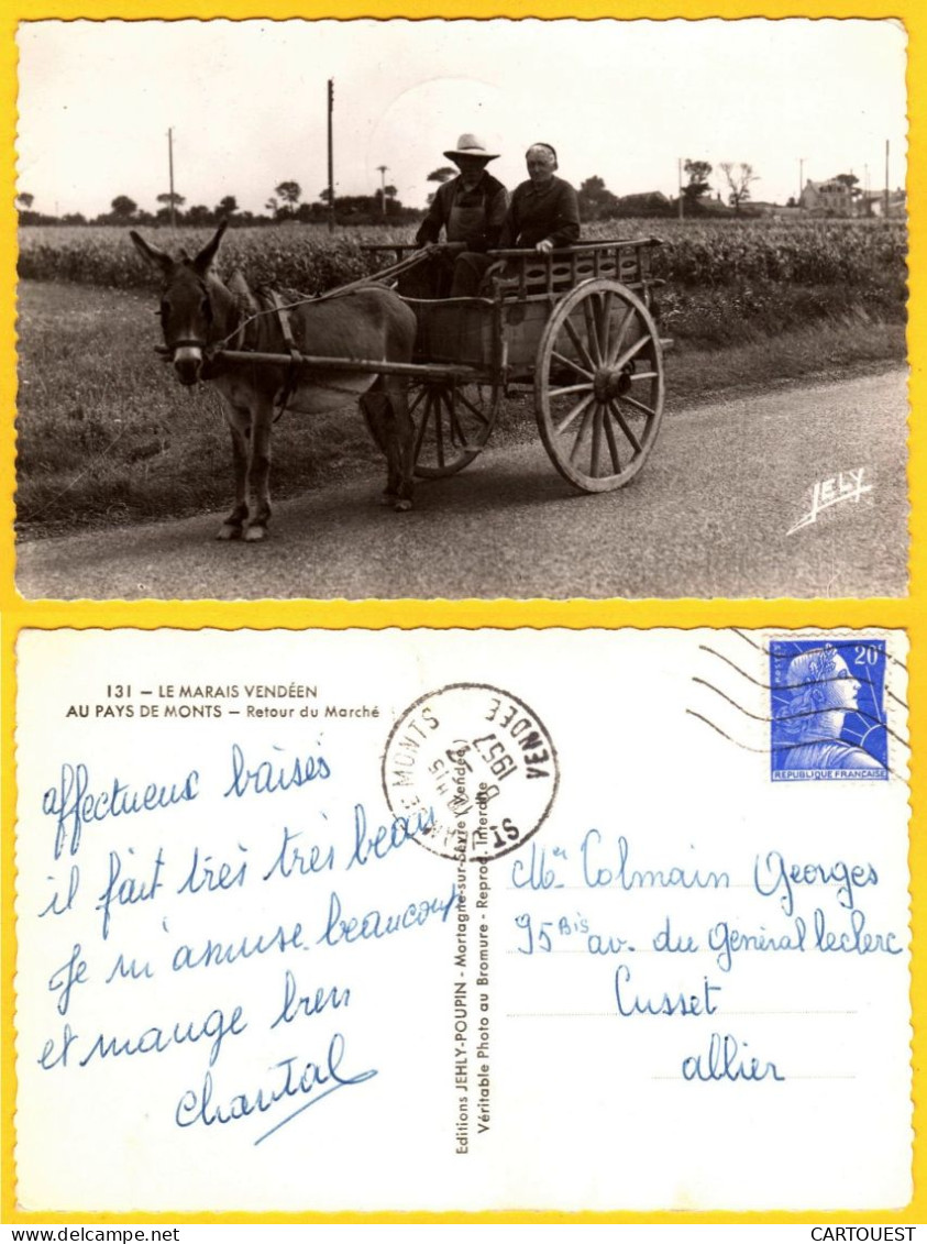 CPSM Le Marais Vendéen - Au Pays Des Monts- Retour Du Marché  Couple De Paysans ; Attelage Avec Un âne  1957 - Poitou-Charentes