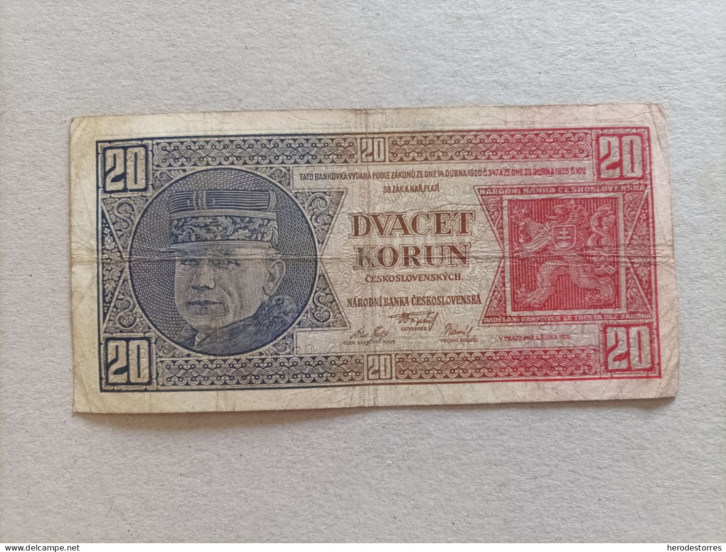 Billete De Checoslovaquia De 20 Korun, Año 1926 - Tchécoslovaquie
