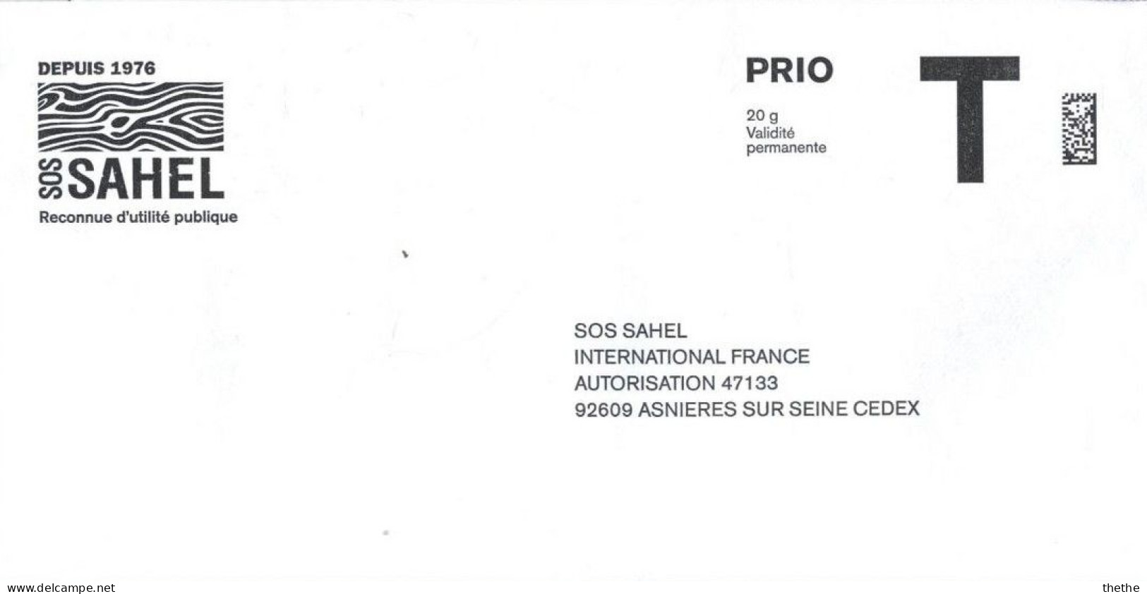 PAP - Réponse T - SOS SAHEL  - Autorisation 47133 - Prio 20 G - Validité Permanente (sans Les Points Sur Image) - Cards/T Return Covers