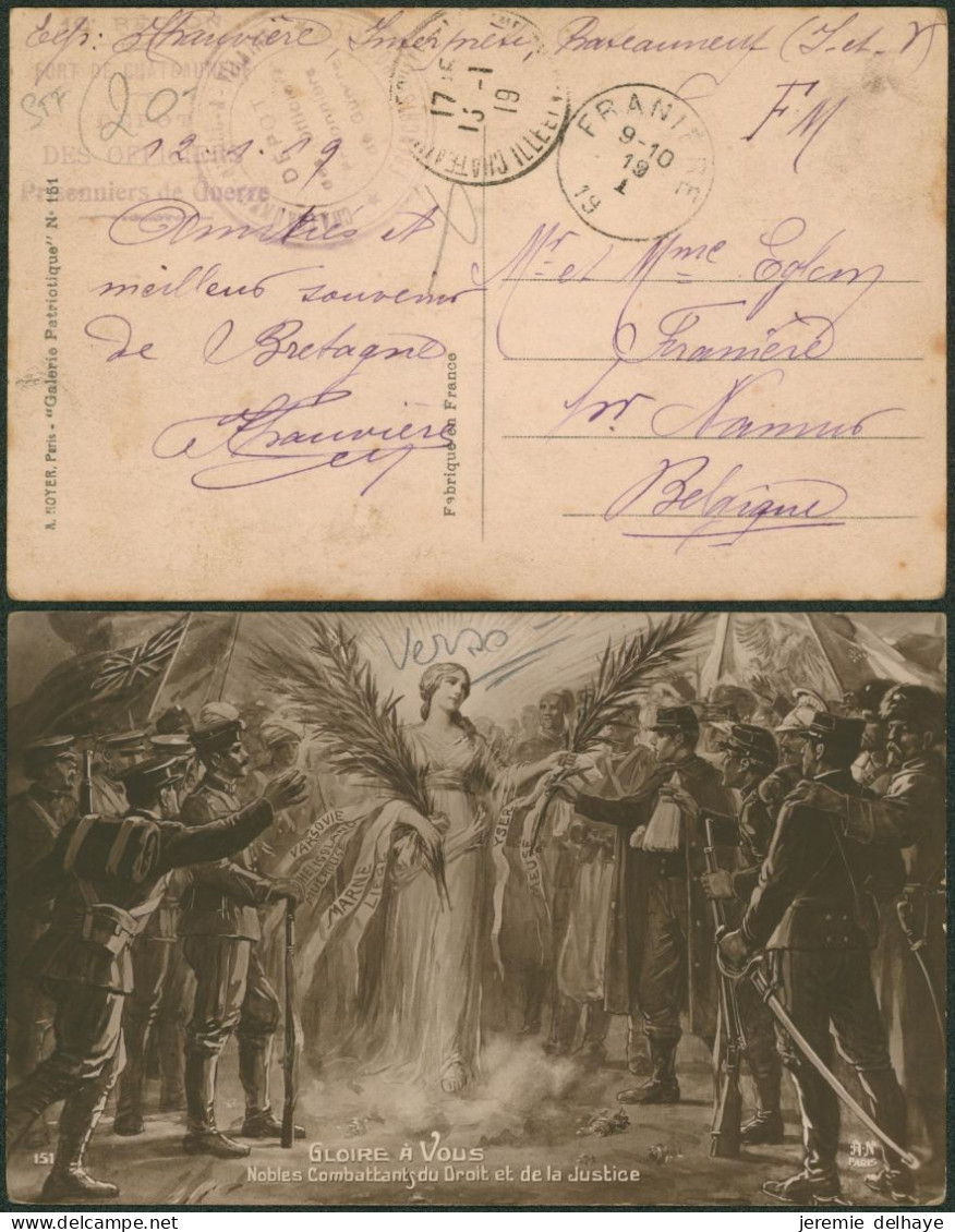 CP En F.M. (dépôt Des Officiers Prisonniers De Guerres, Cachet DC) Fort De Chateauneuf > Franières (fortune) - Fortune Cancels (1919)