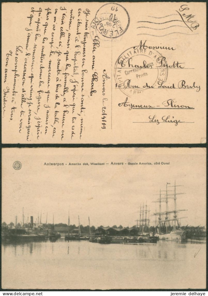 CP En S.M. (Hopital Militaire D'Anvers, Correspondance Privée) > Fléron - Noodstempels (1919)