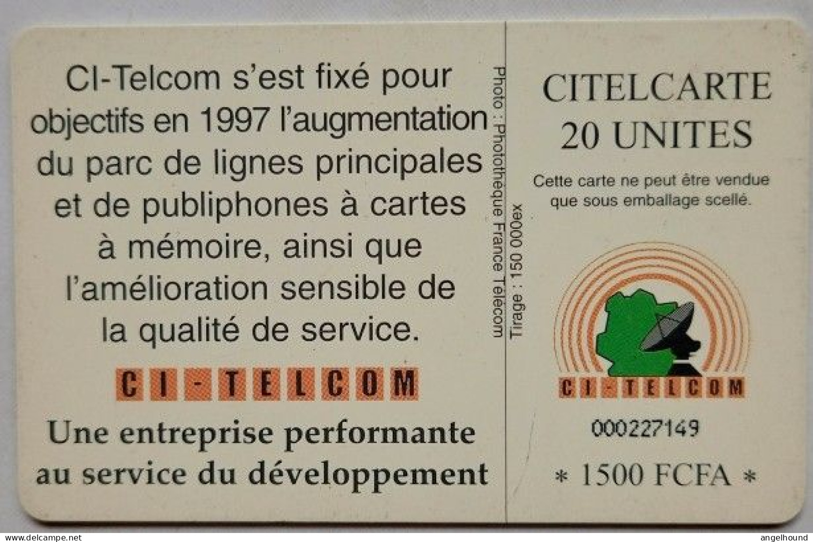 Ivory Coast Ci-Telcom 20 Units  " Telephone " - Côte D'Ivoire