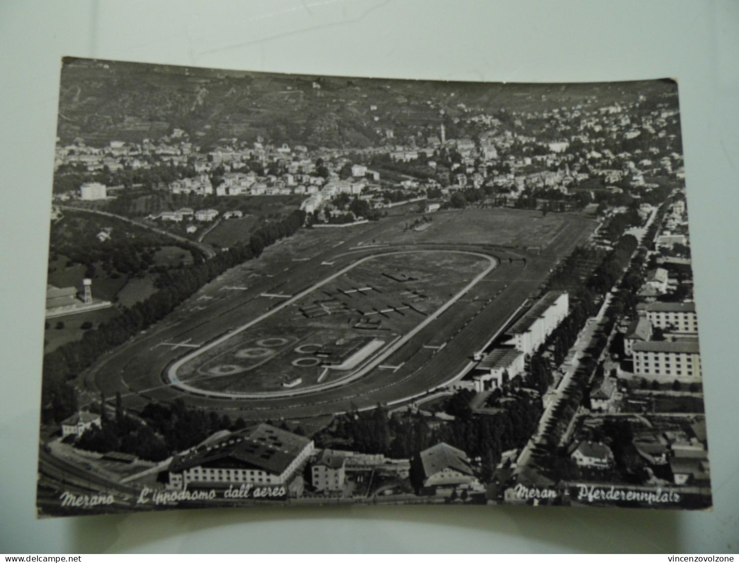 Cartolina Viaggiata "MERANO L'Ippodromo Dall'aereo" 1960 - Merano